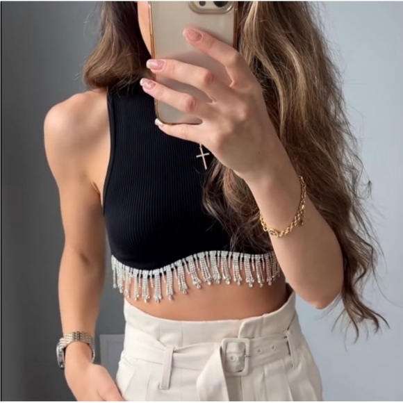 NWT Zara Seamless Rhinestone Cropped Top - Picture 10 of 10